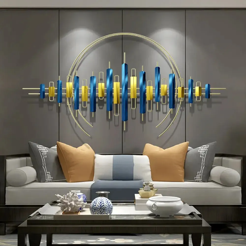 Blue And Gold Abstract Metal Wall Art for Living Room