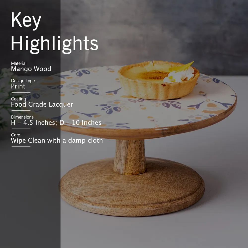 Blue and White Floral Printed Wooden Cake Stand and Server