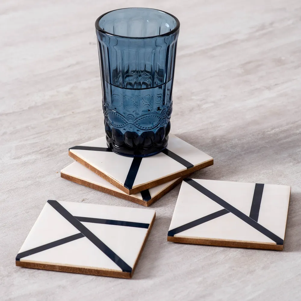Blue and White GeometricDecorative Resin Coasters Set Of 4