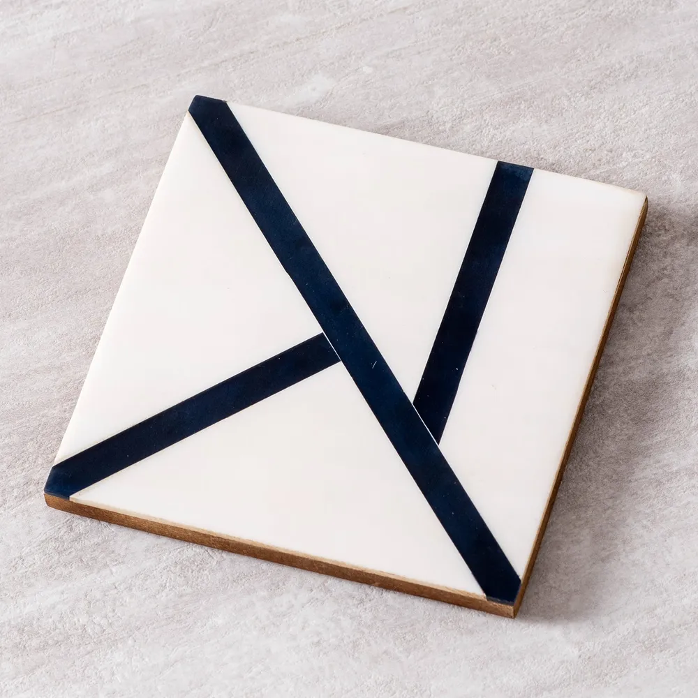 Blue and White GeometricDecorative Resin Coasters Set Of 4