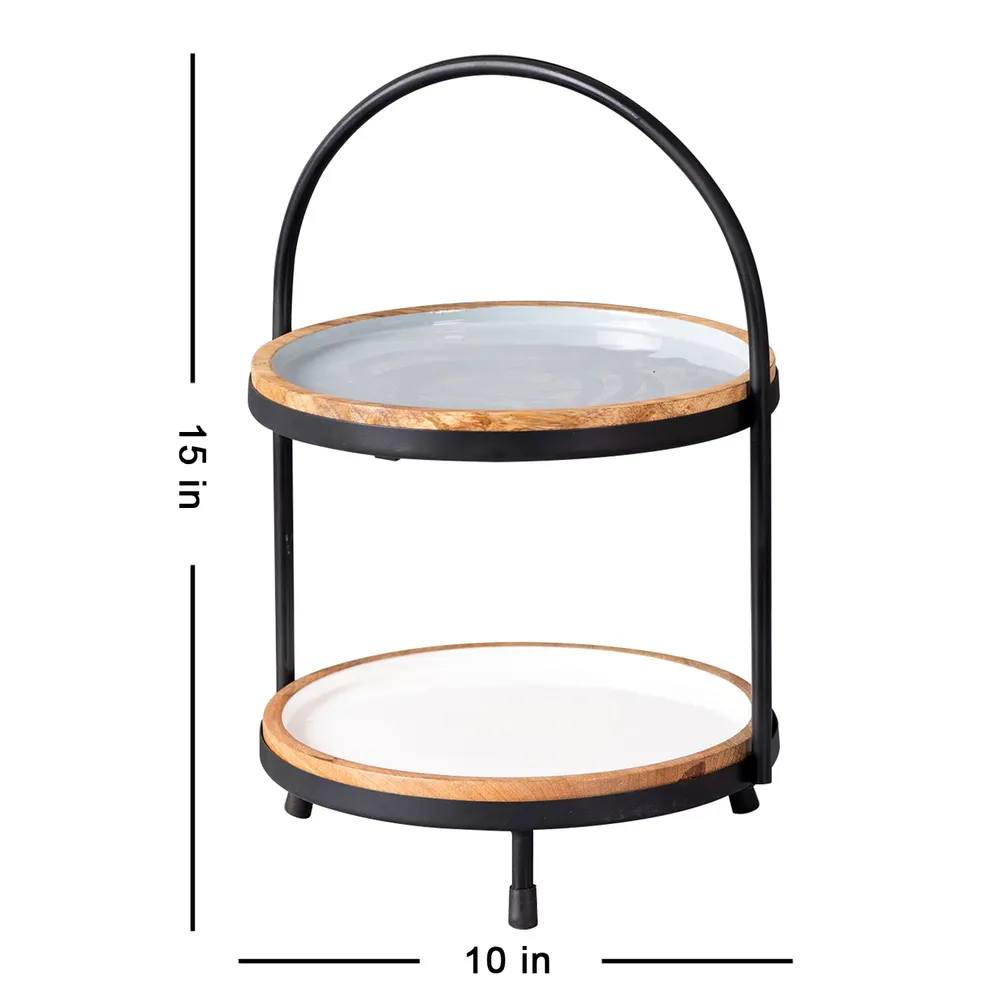 Blue and White Plated 2 Tier Metal Buffet Organizer
