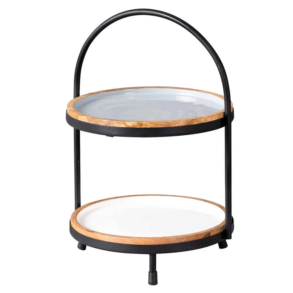 Blue and White Plated 2 Tier Metal Buffet Organizer