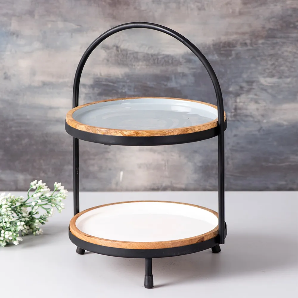 Blue and White Plated 2 Tier Metal Buffet Organizer