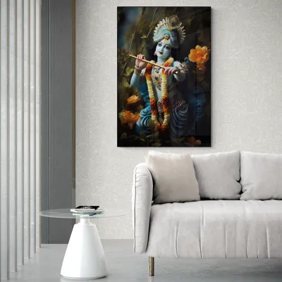 Blue Aura of Tranquility Krishna Canvas Wall Painting