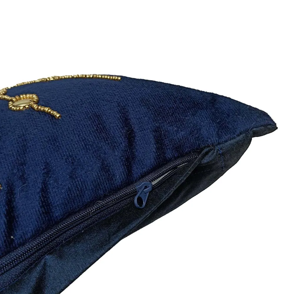 Blue Bead Embroidery Poly Dupion Cushion Cover