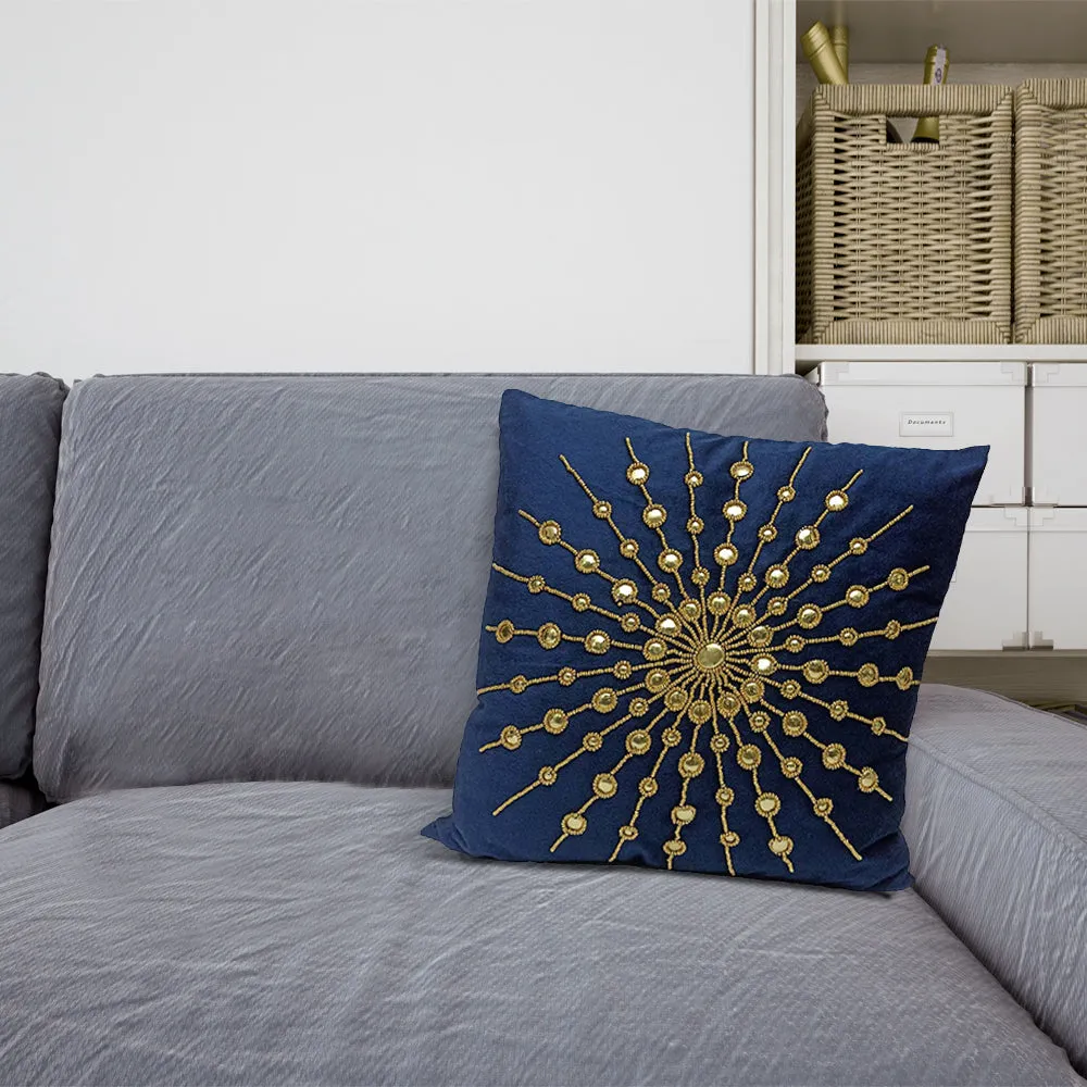 Blue Bead Embroidery Poly Dupion Cushion Cover