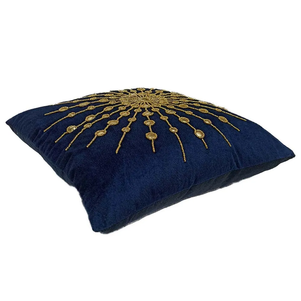 Blue Bead Embroidery Poly Dupion Cushion Cover