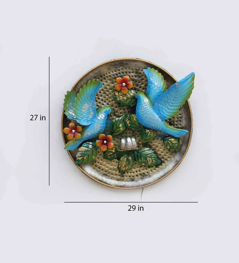 Blue Bird Floral Backlit Decorative Metal Wall Art