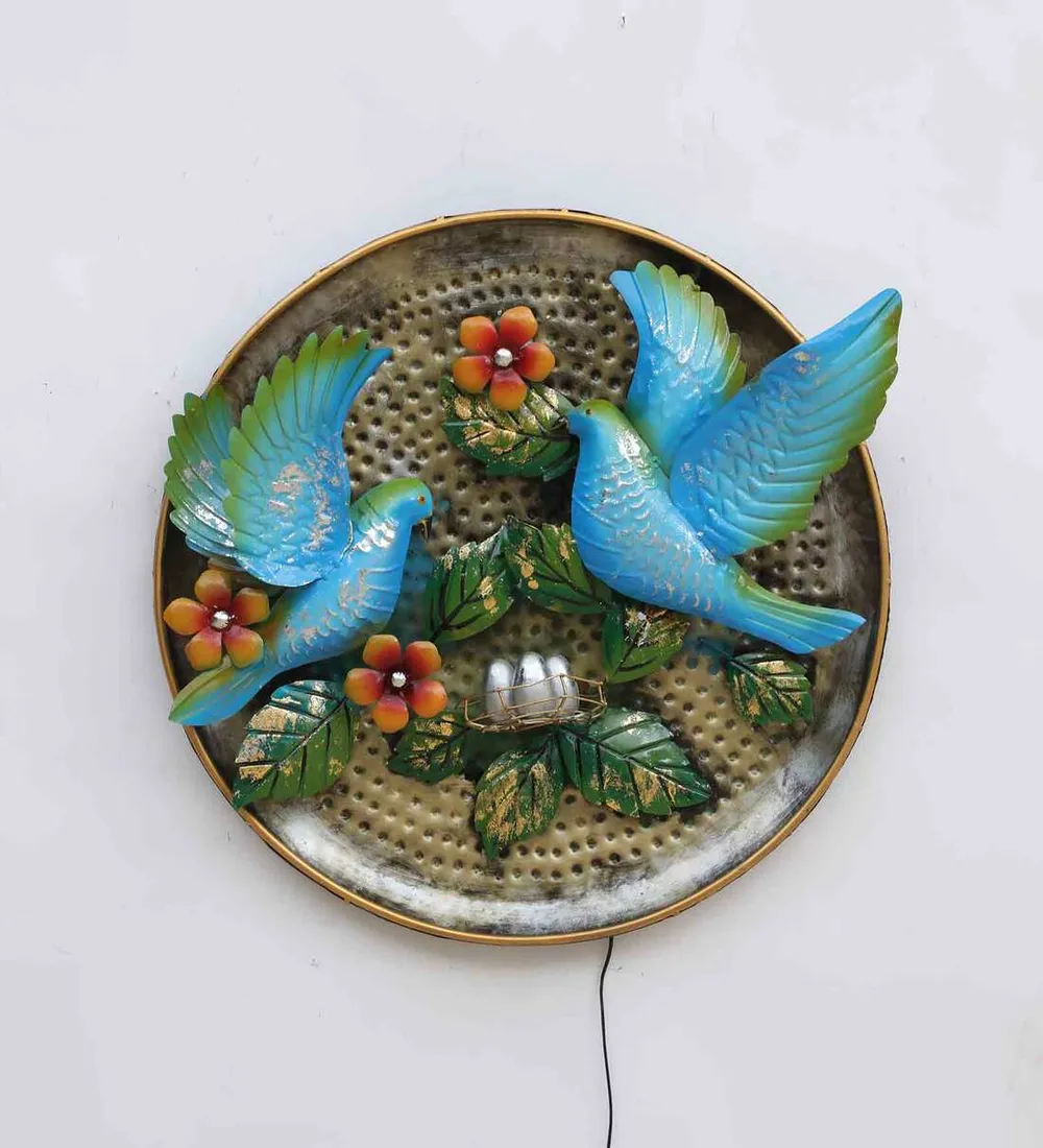 Blue Bird Floral Backlit Decorative Metal Wall Art