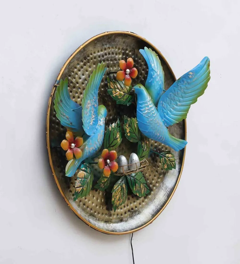 Blue Bird Floral Backlit Decorative Metal Wall Art