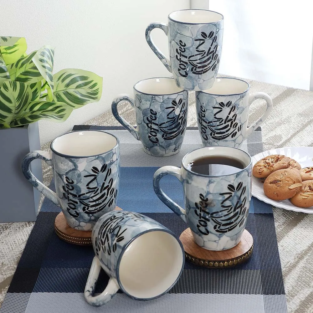 Blue & Black Designer Glossy Tea Cups Set Of 6 Tea Cups Set