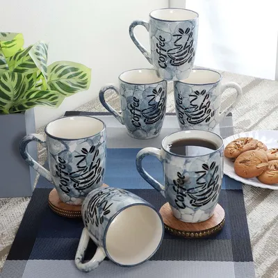 Blue & Black Designer Glossy Tea Cups Set Of 6
