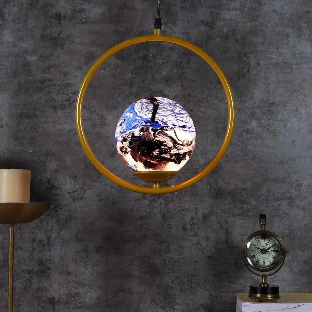 Blue & Black Splashed Globe Circular Hanging Light