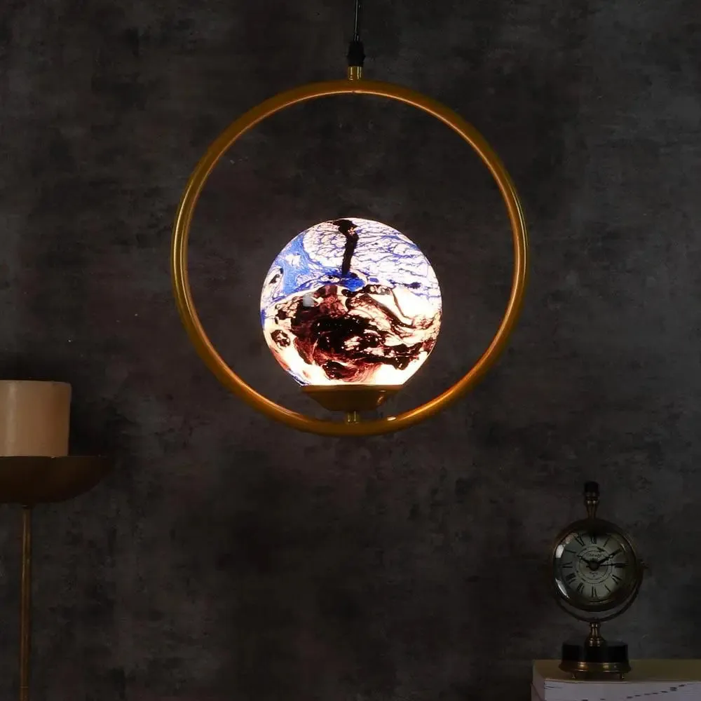 Blue & Black Splashed Globe Circular Hanging Light