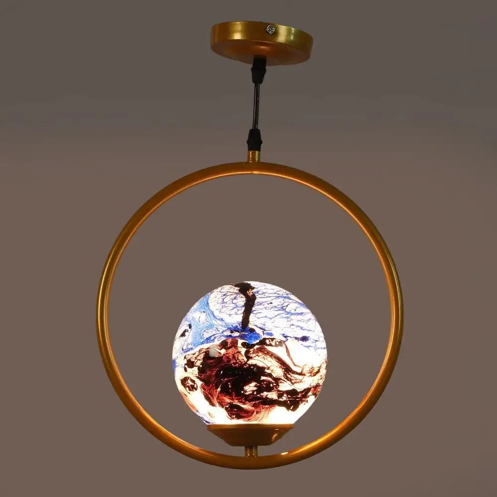 Blue & Black Splashed Globe Circular Hanging Light