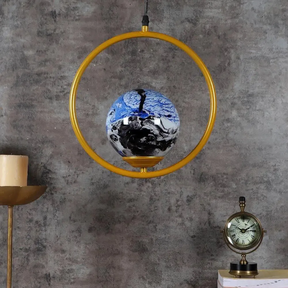 Blue & Black Splashed Globe Circular Hanging Light