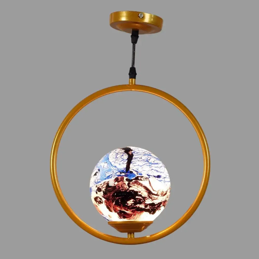 Blue & Black Splashed Globe Circular Hanging Light