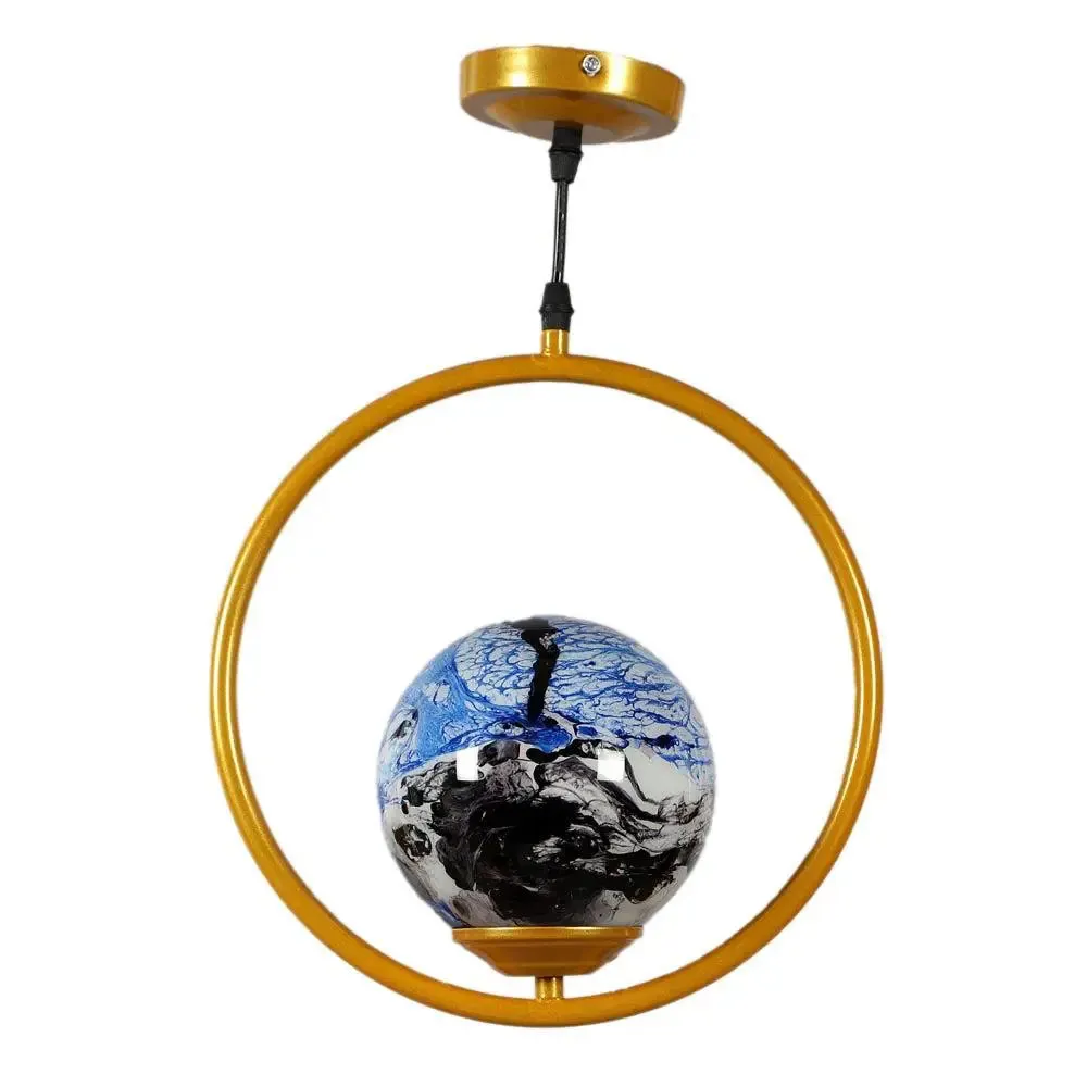 Blue & Black Splashed Globe Circular Hanging Light