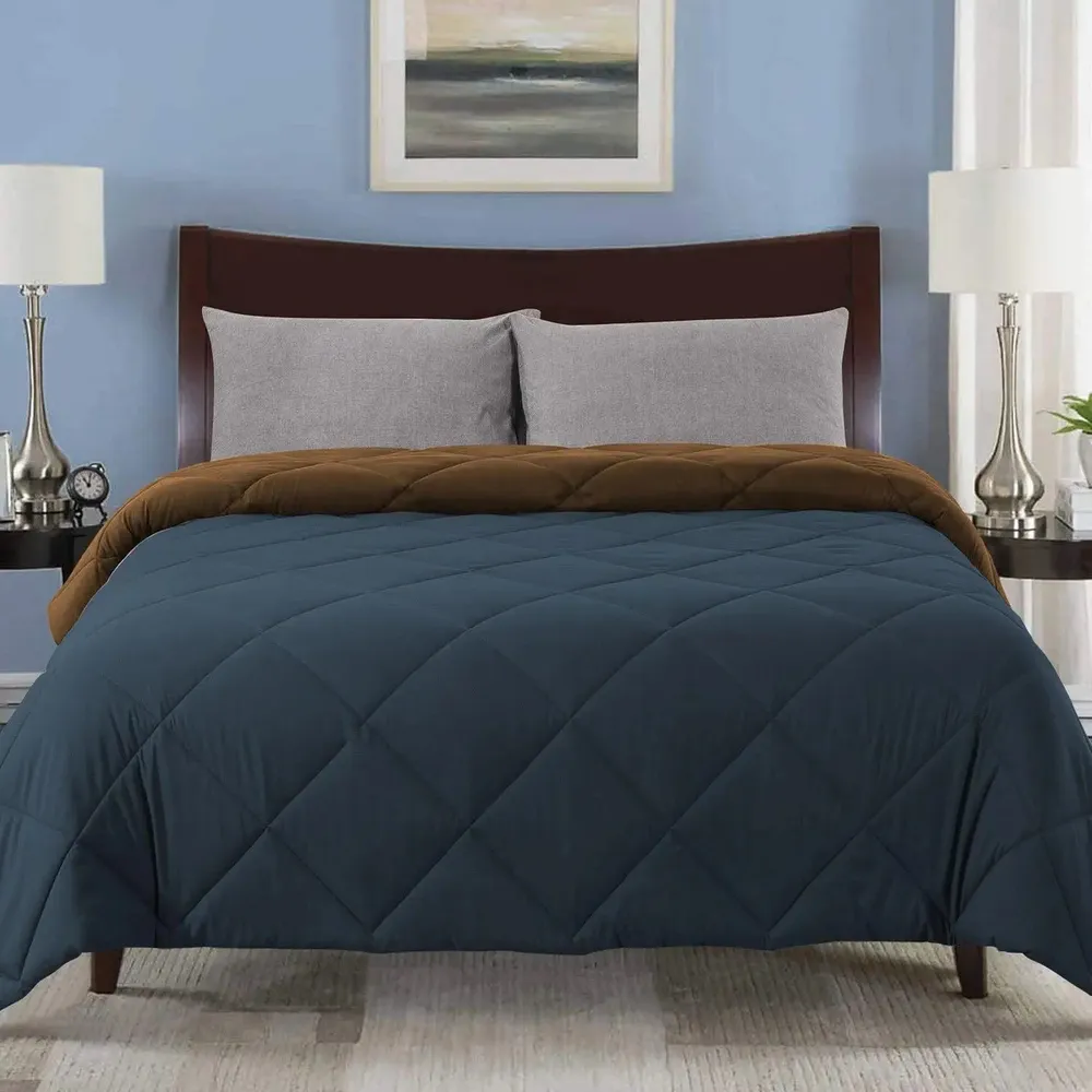 Blue & Brown Quilted Double Bed Comforter