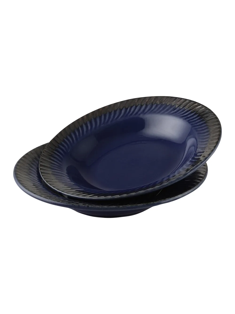 Blue Ceramic Hand-Painted Pasta Plate Set Of 2