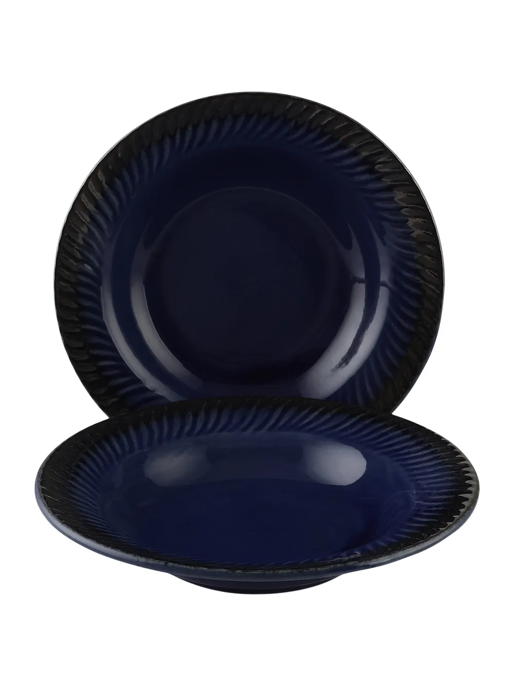Blue Ceramic Hand-Painted Pasta Plate Set Of 2