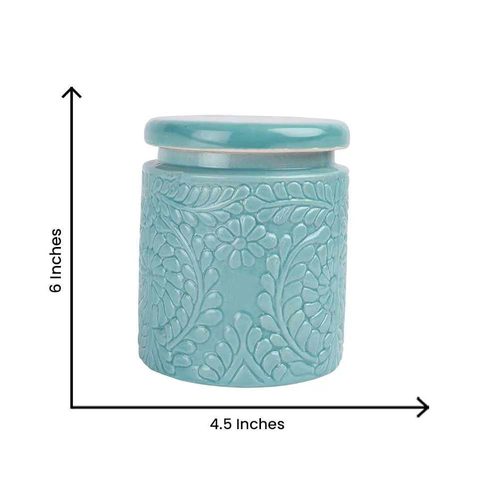 Blue Ceramic Handcrafted Multi Utility Storage Jar Set Of 2