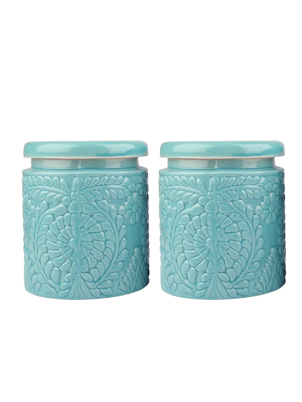 Blue Ceramic Handcrafted Multi Utility Storage Jar Set Of 2