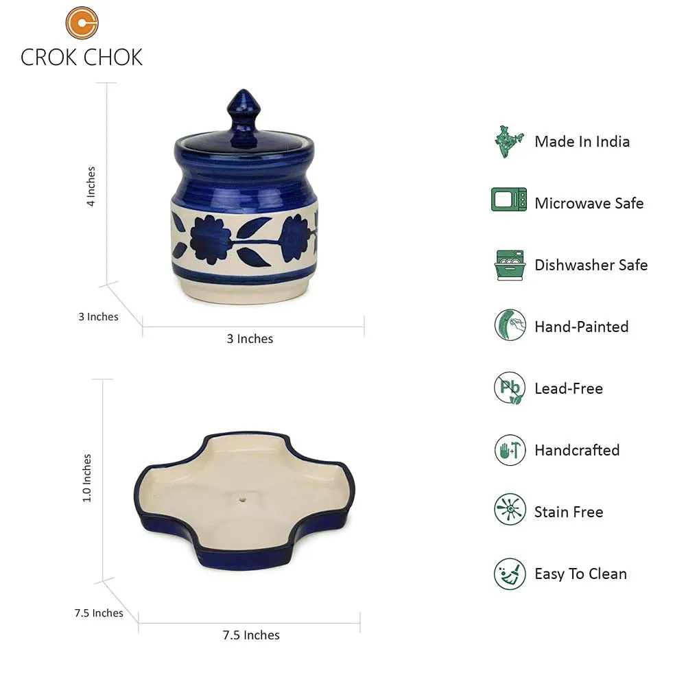 Blue Ceramic Handcrafted Multipurpose Storage Container Set Of 3