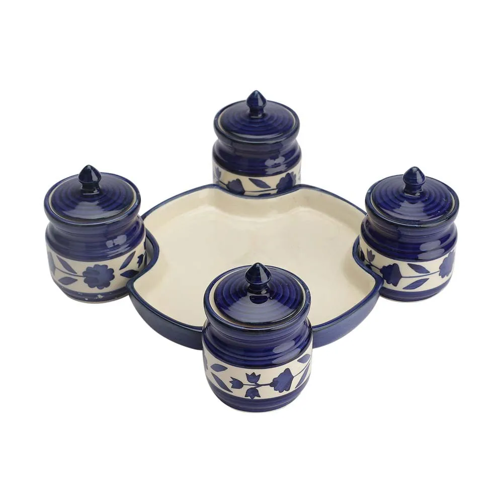 Blue Ceramic Handcrafted Multipurpose Storage Container Set Of 3