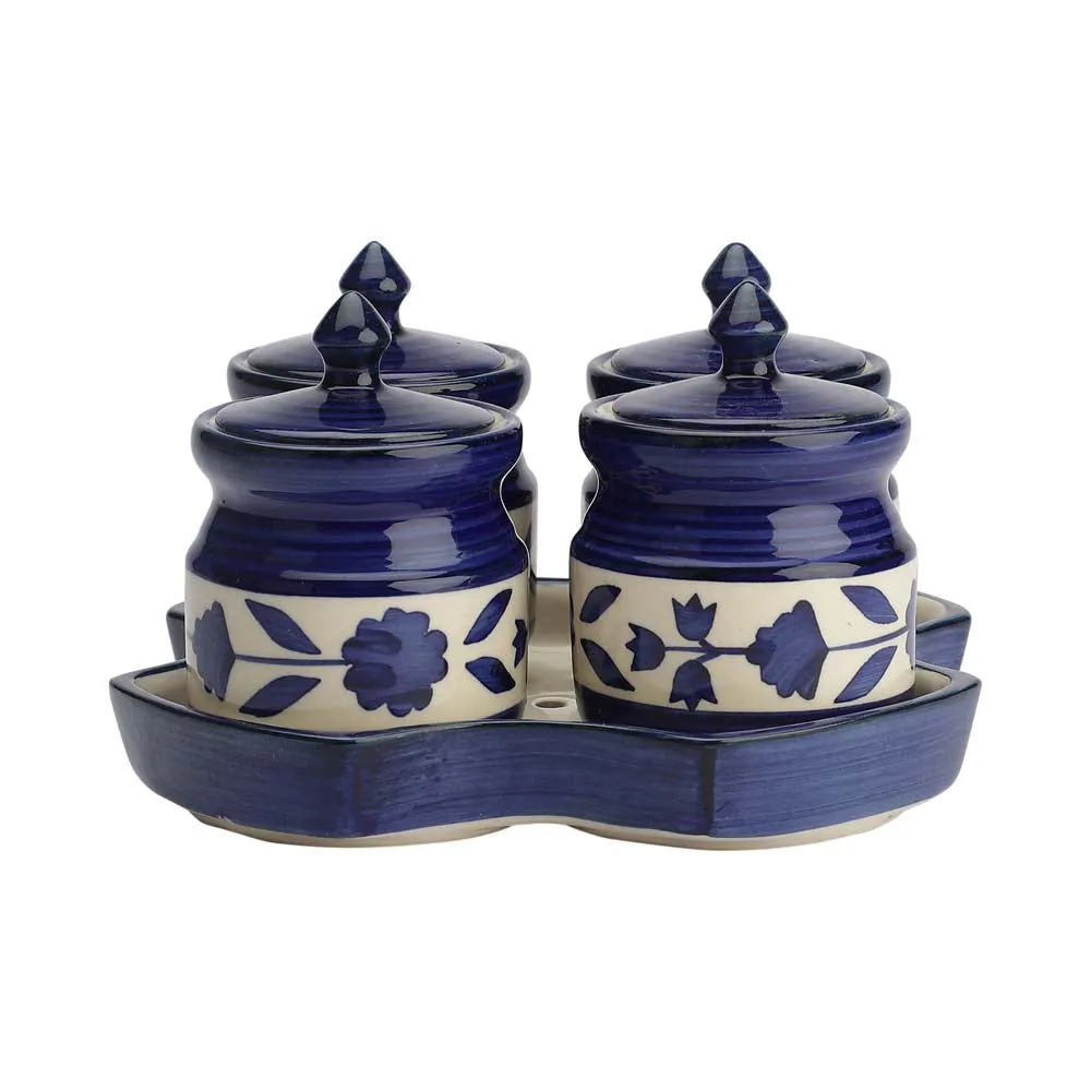 Blue Ceramic Handcrafted Multipurpose Storage Container Set Of 3