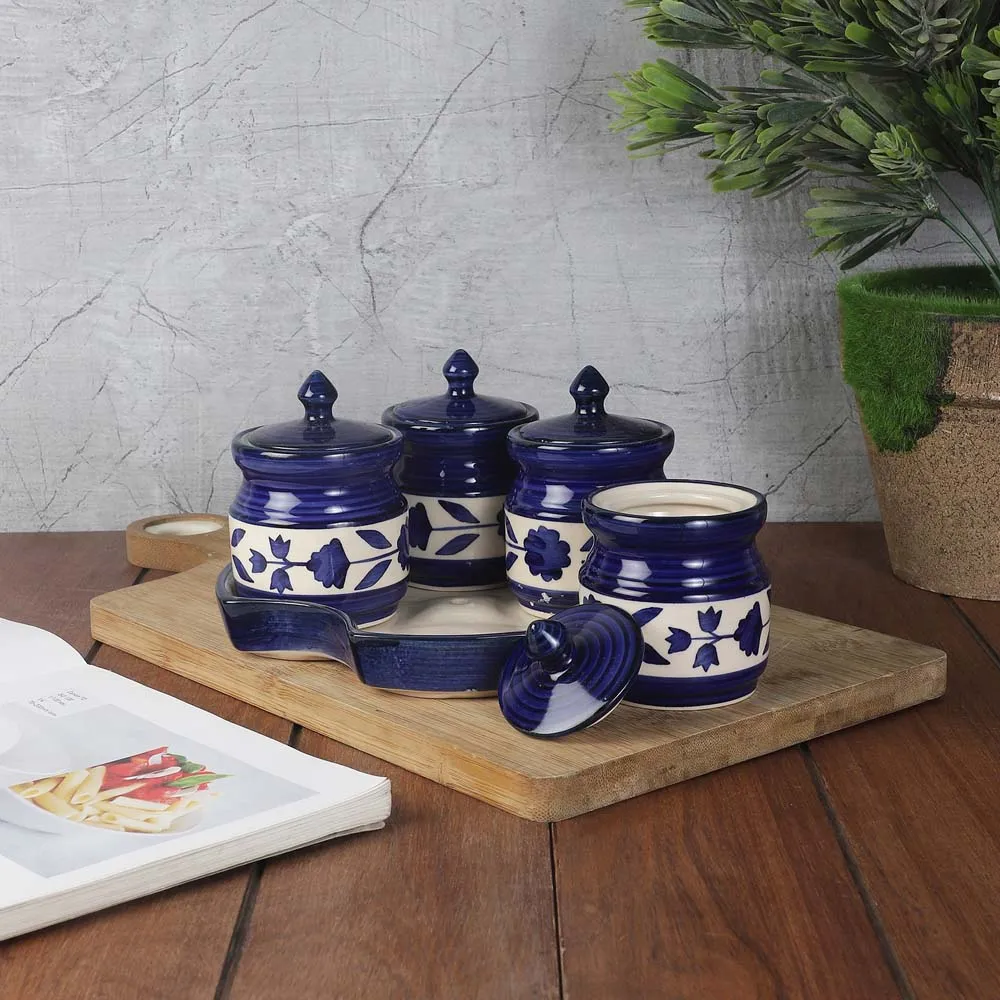 Blue Ceramic Handcrafted Multipurpose Storage Container Set Of 3