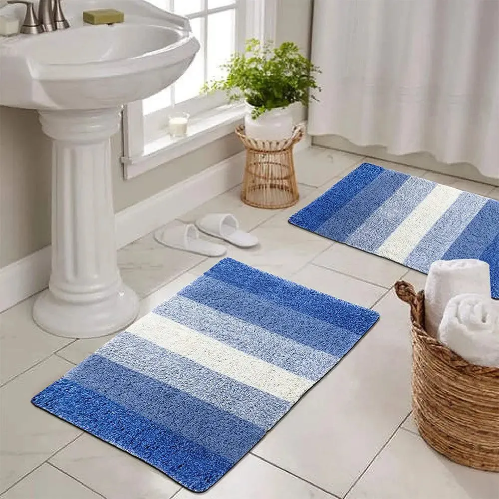 Blue Checkered Cotton Soft Bathmat (35 x 50) cm Single Piece