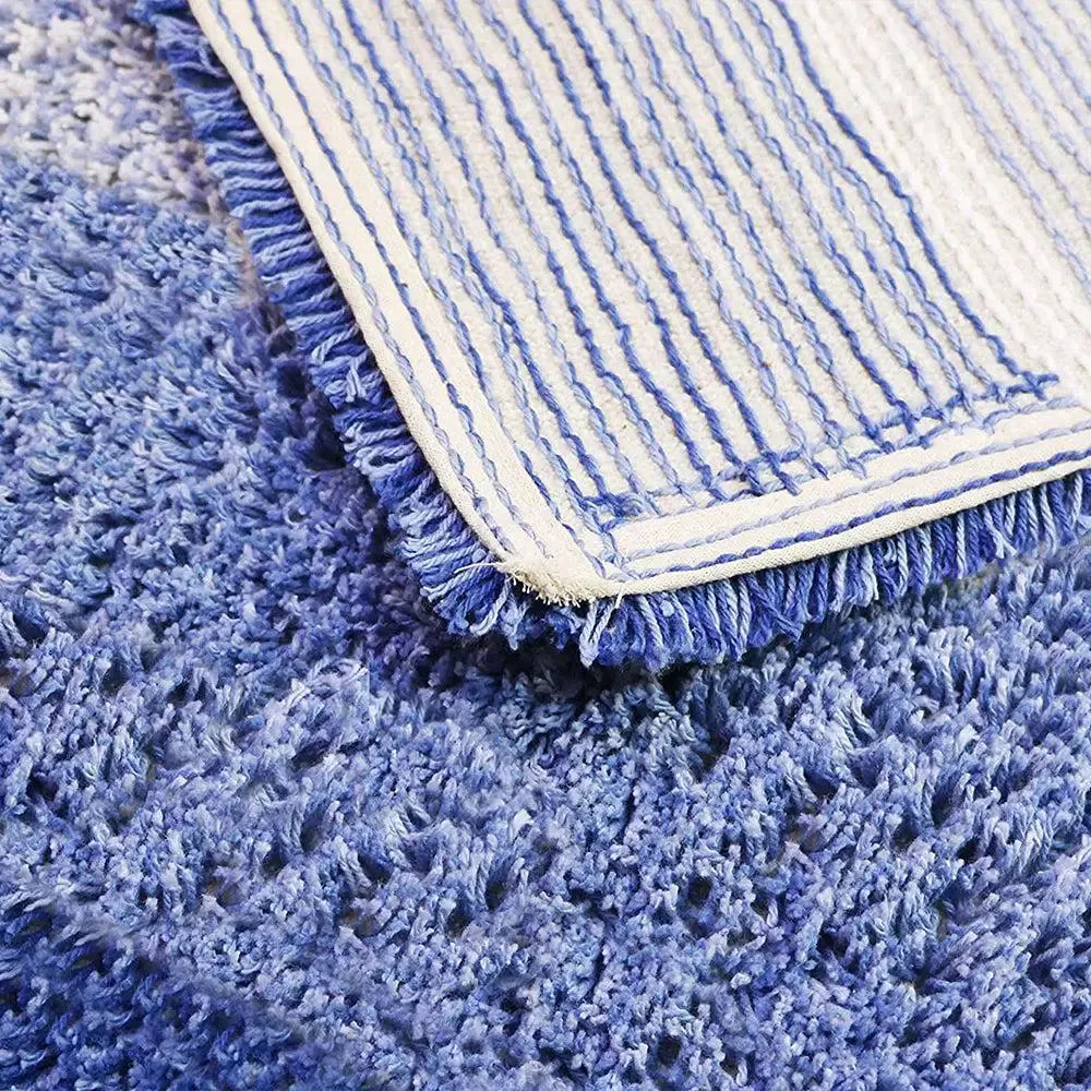 Blue Checkered Cotton Soft Bathmat (35 x 50) cm Single Piece