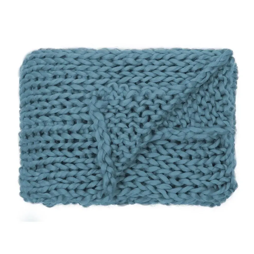 Blue Chunky Knitted Acrylic & Woolen Throw