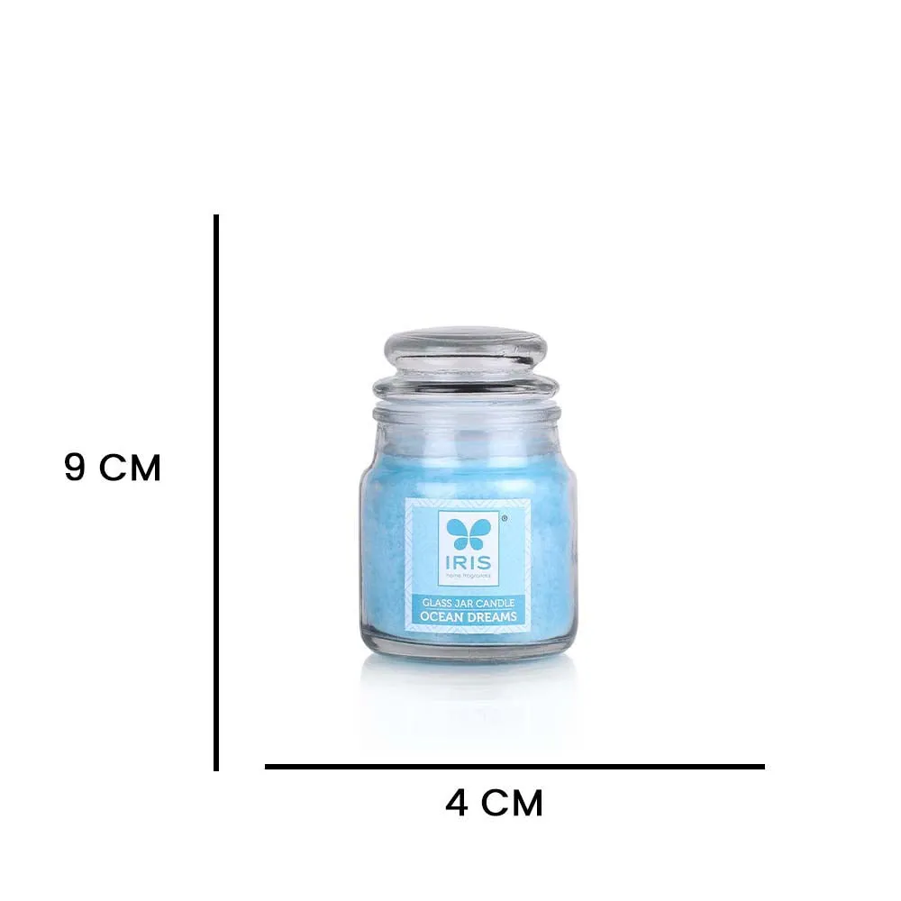 Blue Coloured Premium Ocean Dream Scented Glass Jar Candle