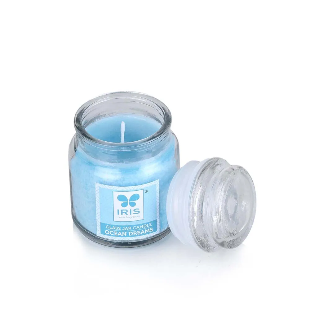 Blue Coloured Premium Ocean Dream Scented Glass Jar Candle
