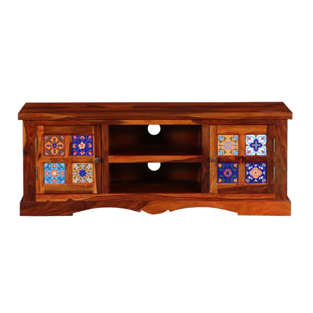 Blue Crafted Blocks Designer Sheesham Wood T.V Unit