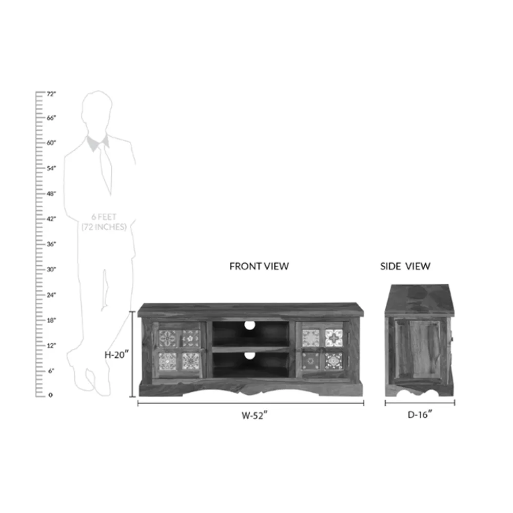 Blue Crafted Blocks Designer Sheesham Wood T.V Unit