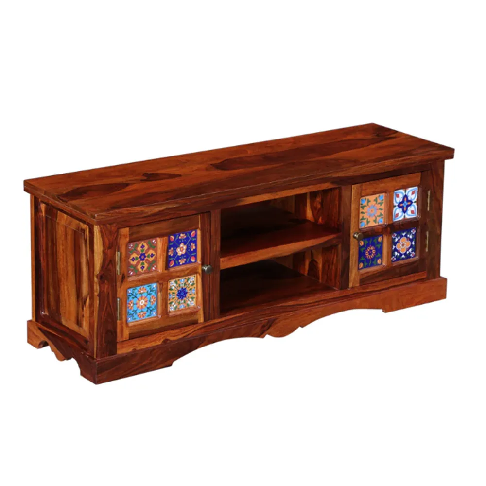 Blue Crafted Blocks Designer Sheesham Wood T.V Unit