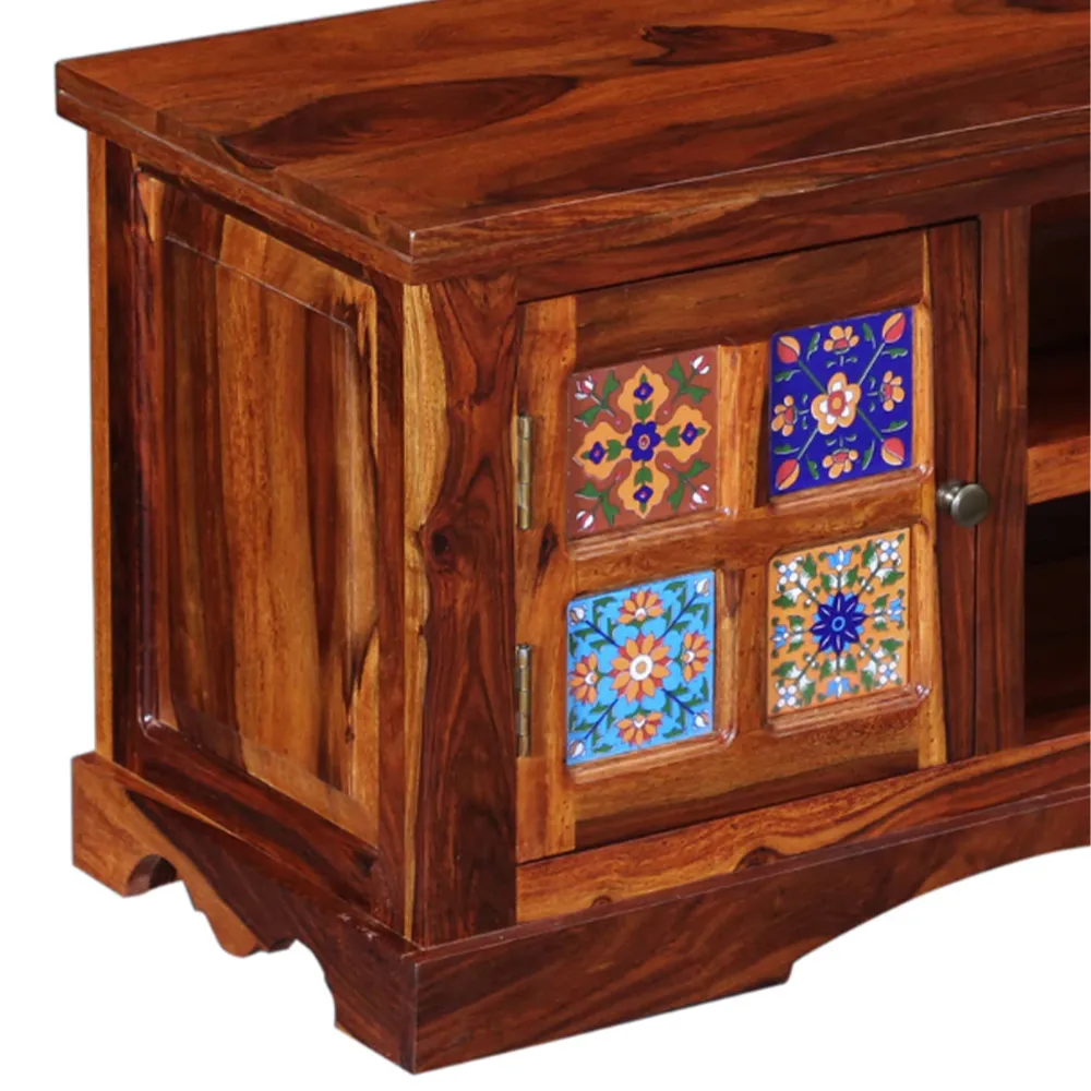 Blue Crafted Blocks Designer Sheesham Wood T.V Unit