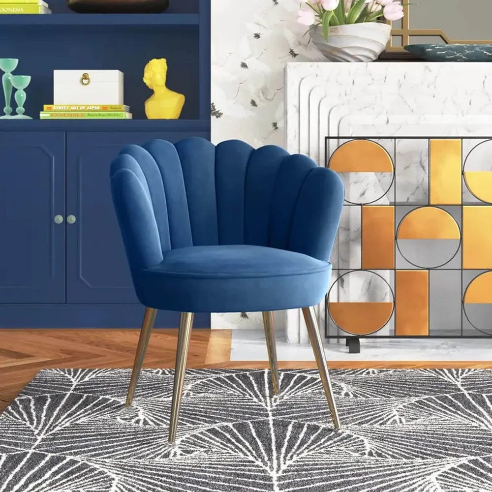 Blue Crafted Shell Designer Lounge Chair SET 1