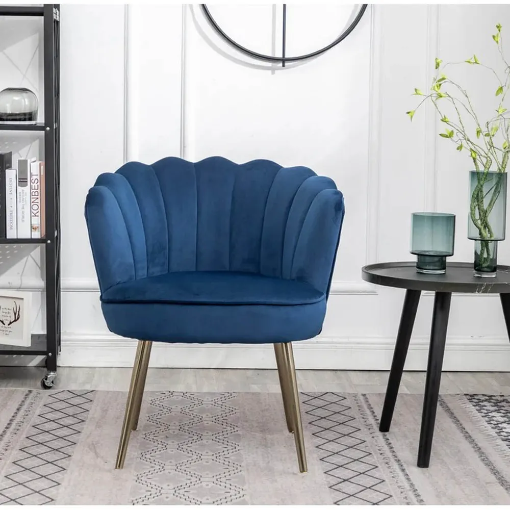 Blue Crafted Shell Designer Lounge Chair SET 1