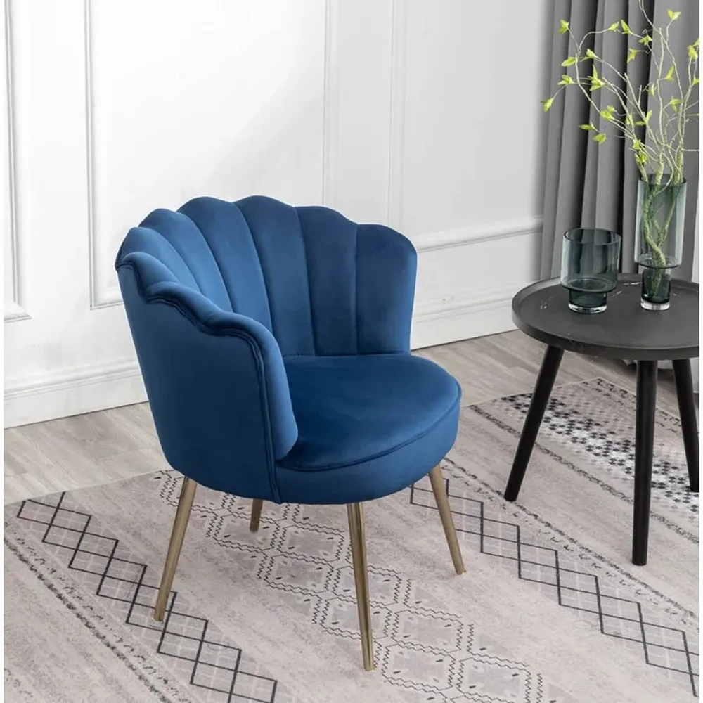 Blue Crafted Shell Designer Lounge Chair SET 1