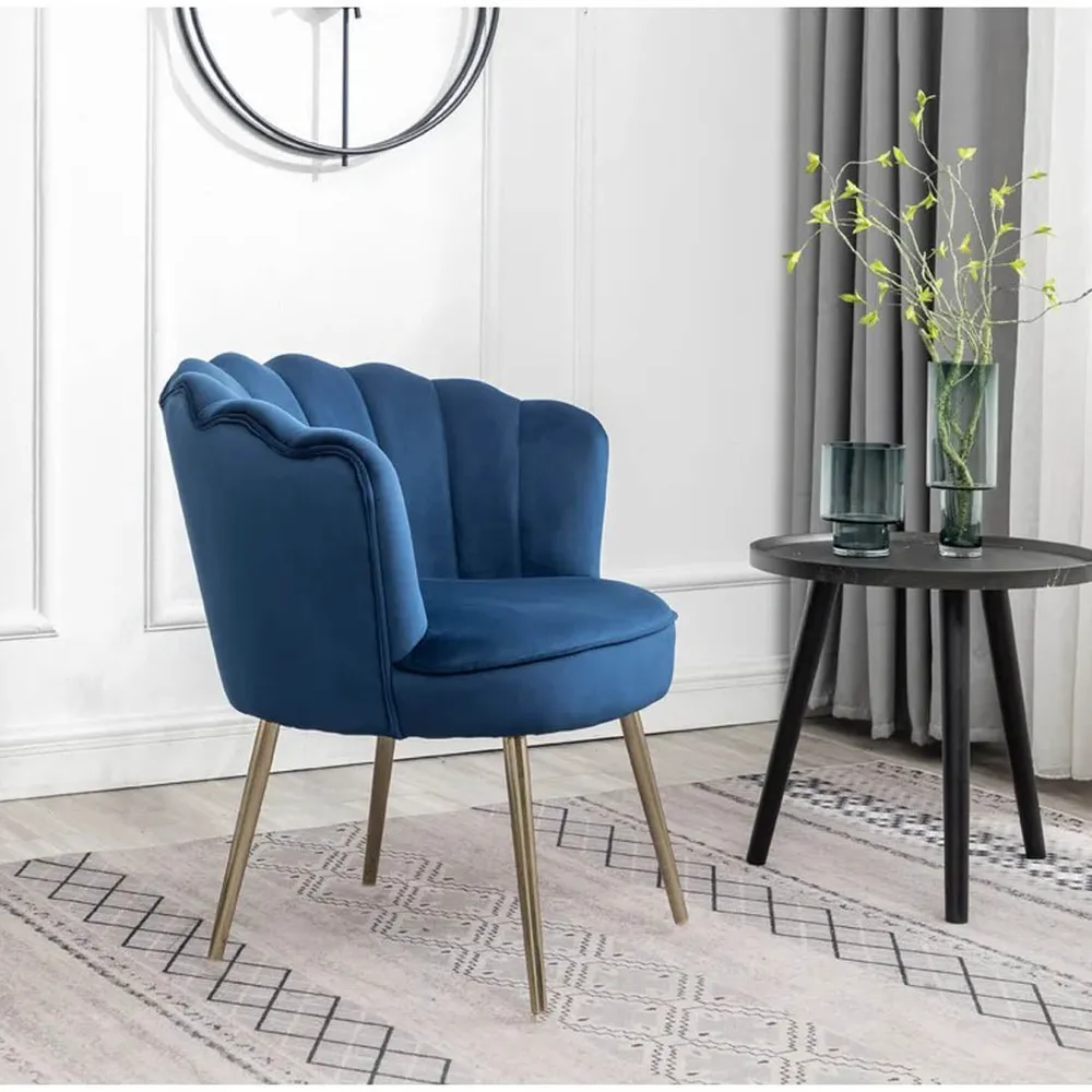 Blue Crafted Shell Designer Lounge Chair SET 1