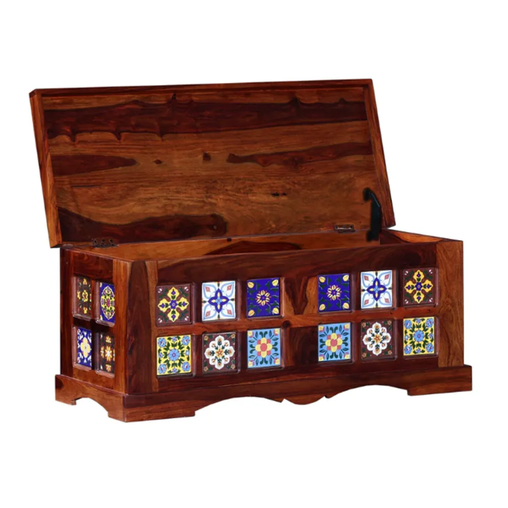 Blue Crafted Vibrant Designer Sheesham Wood Trunk Box