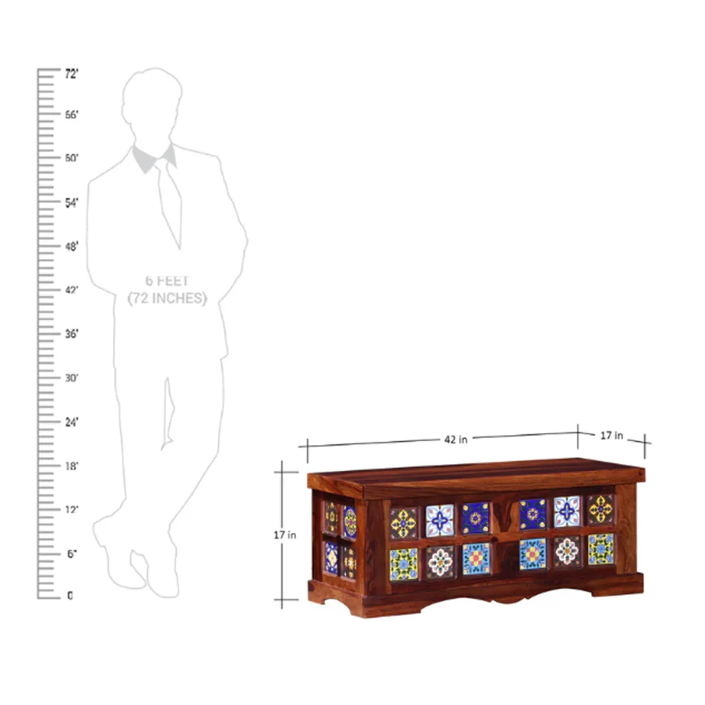 Blue Crafted Vibrant Designer Sheesham Wood Trunk Box