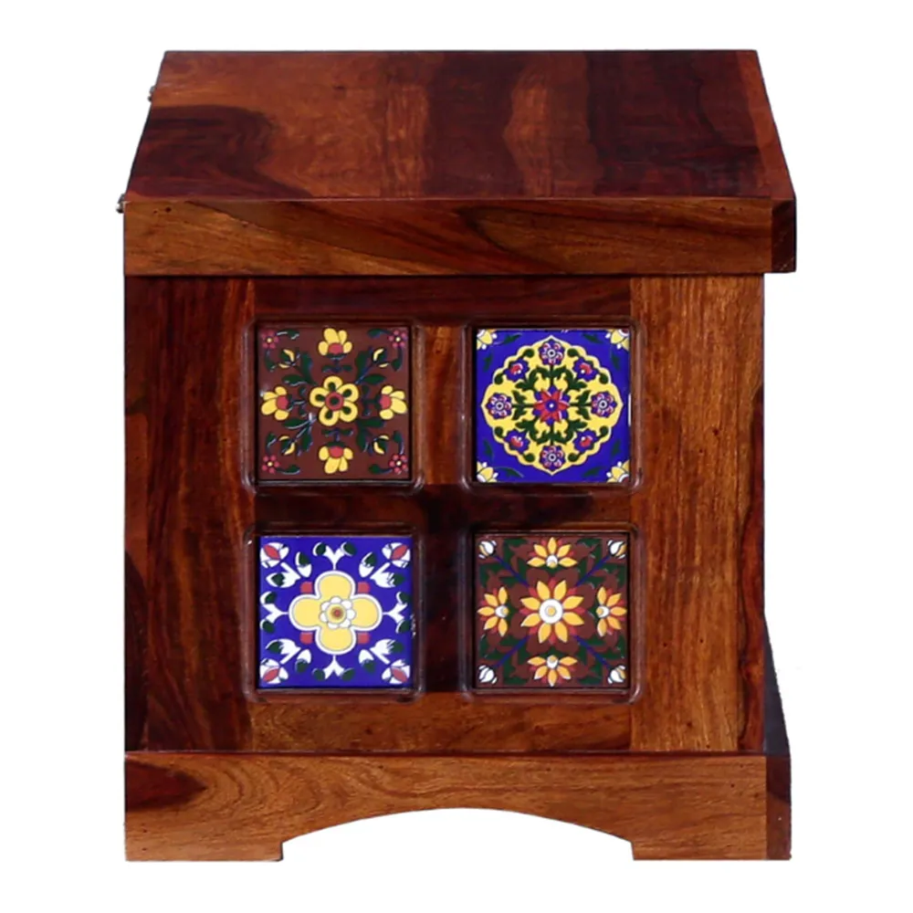 Blue Crafted Vibrant Designer Sheesham Wood Trunk Box