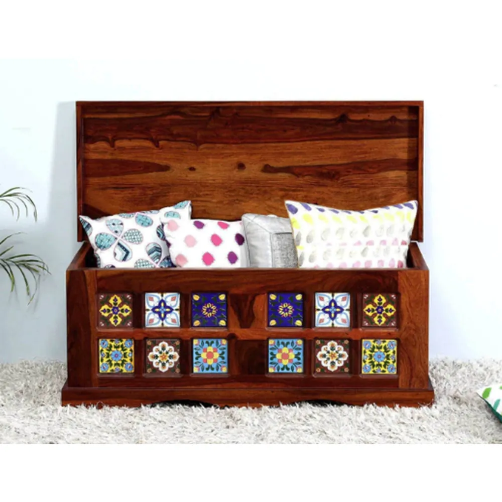 Blue Crafted Vibrant Designer Sheesham Wood Trunk Box