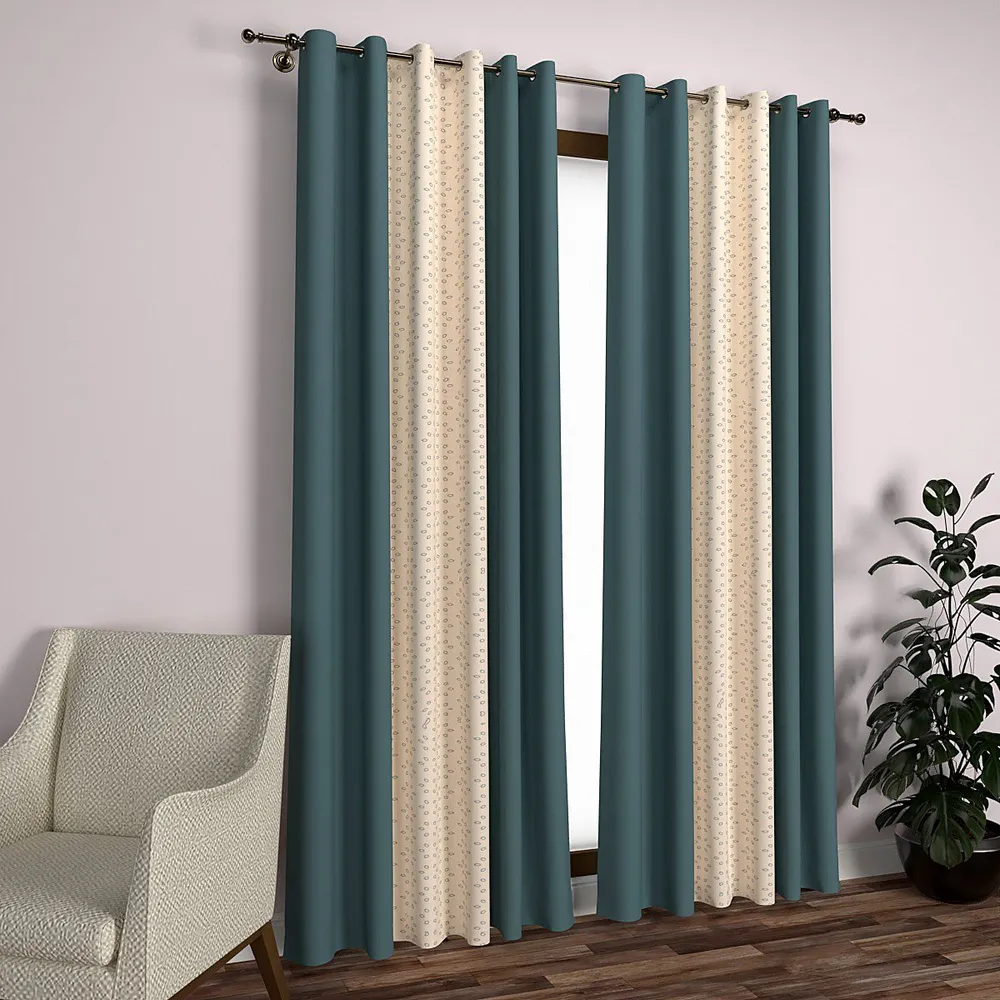 Blue & Cream Minimalist Floral Designer Layered Door Curtain Medium Single Piece (7ft)