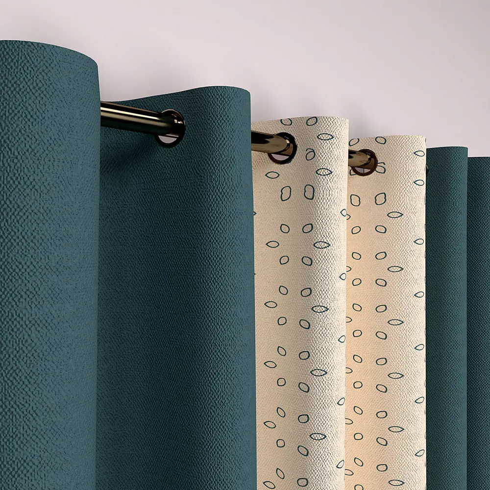 Blue & Cream Minimalist Floral Designer Layered Door Curtain Medium Single Piece (7ft)